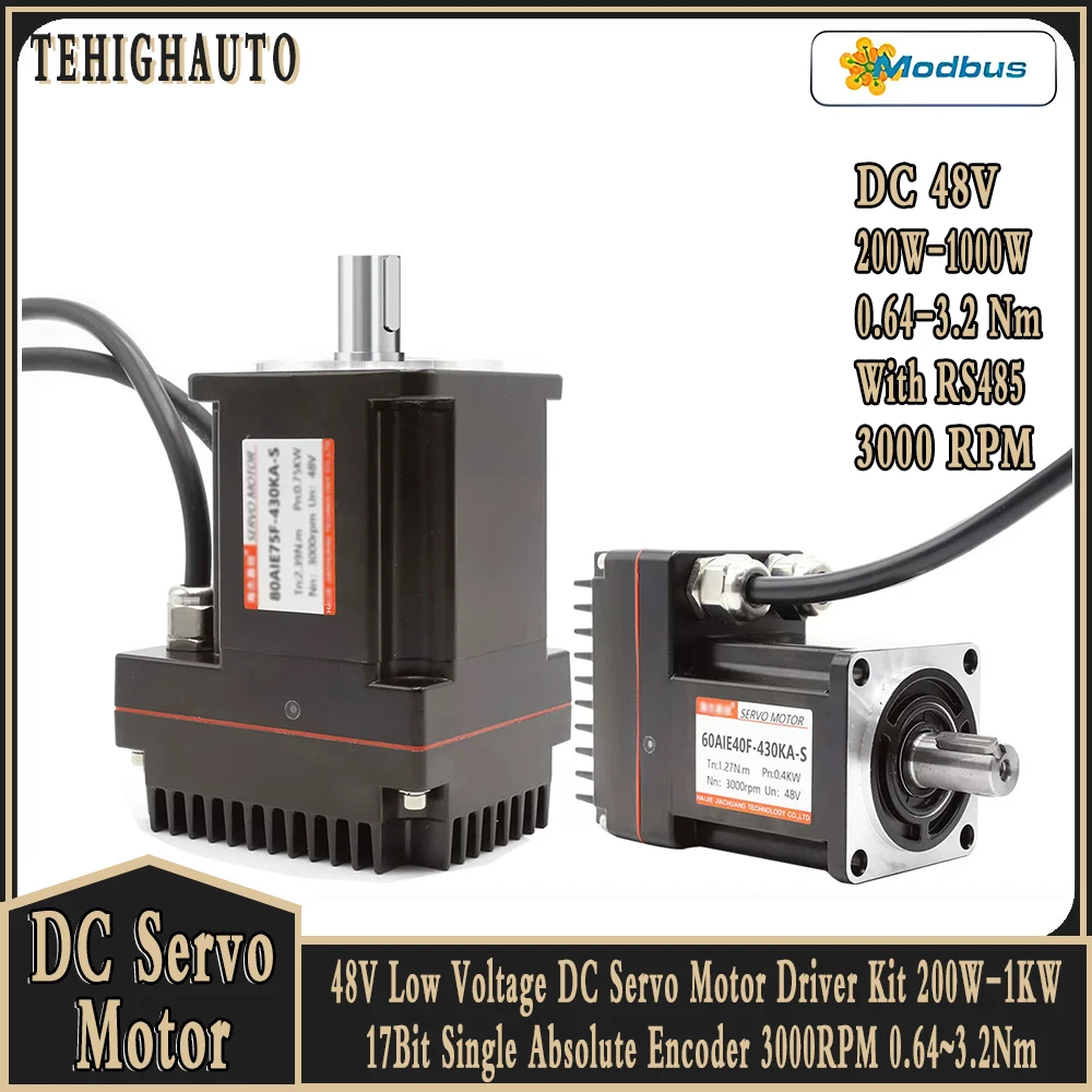 

Серводвигатель постоянного тока 48В, моноблочный, со встроенным приводом, 200-1000Вт, низковольтный, 60/80мм, с абсолютным энкодером 17 бит, 3000 об/мин, с RS485