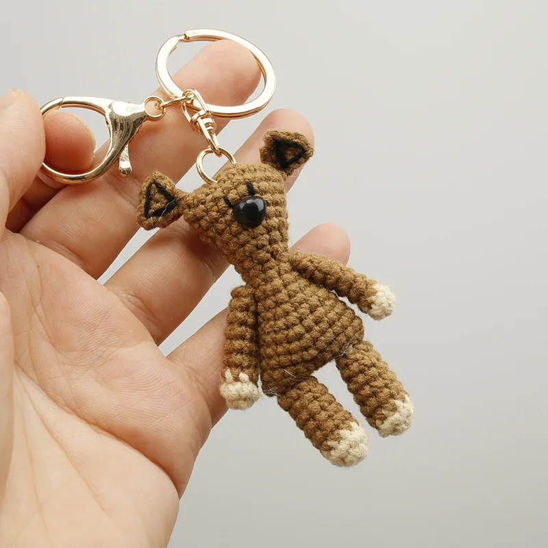 Cute Small Bear Couple Keychains Knitting Cartoon Mini Bear Doll Crochet Keychain Knitted Animal Doll Keyrings Wholesale Custom
