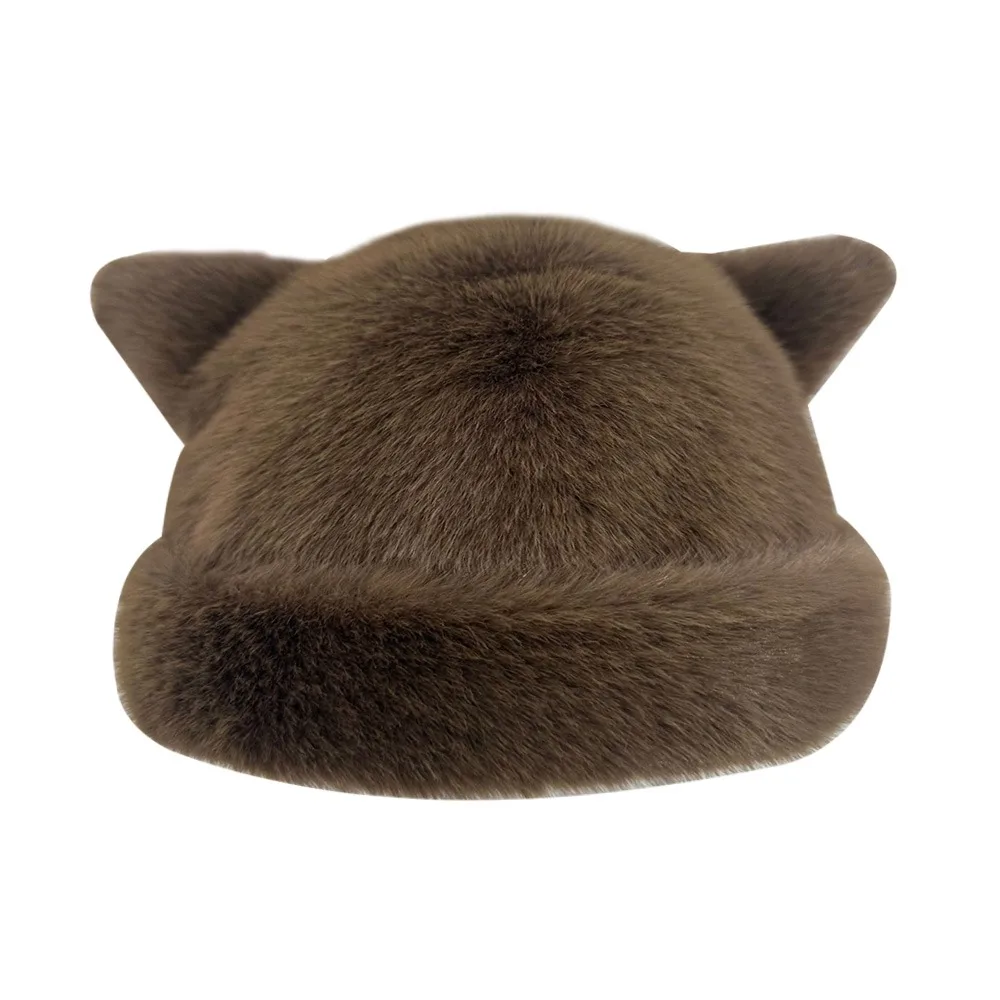 

Fashion Warm Winter Hat Thicken Cute Ears Fluffy Fur Bucket Hat Soft Snowy Day Fisherman Hat Chrismas Gifts