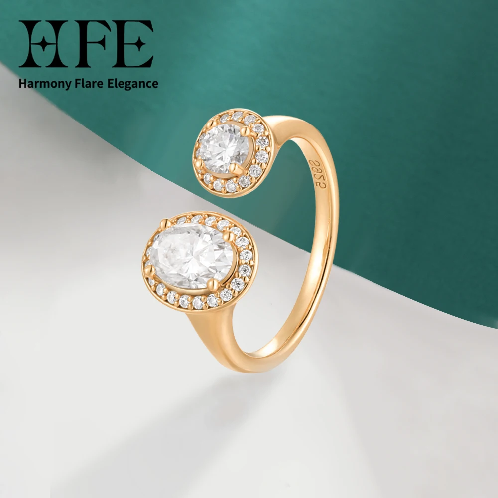 

HFE Oval-ShapedMoissanite Open Ring Total Weight 1.4 Carats 925 Sterling Silver Adjustable Women's Luxury Diamond Party Ring