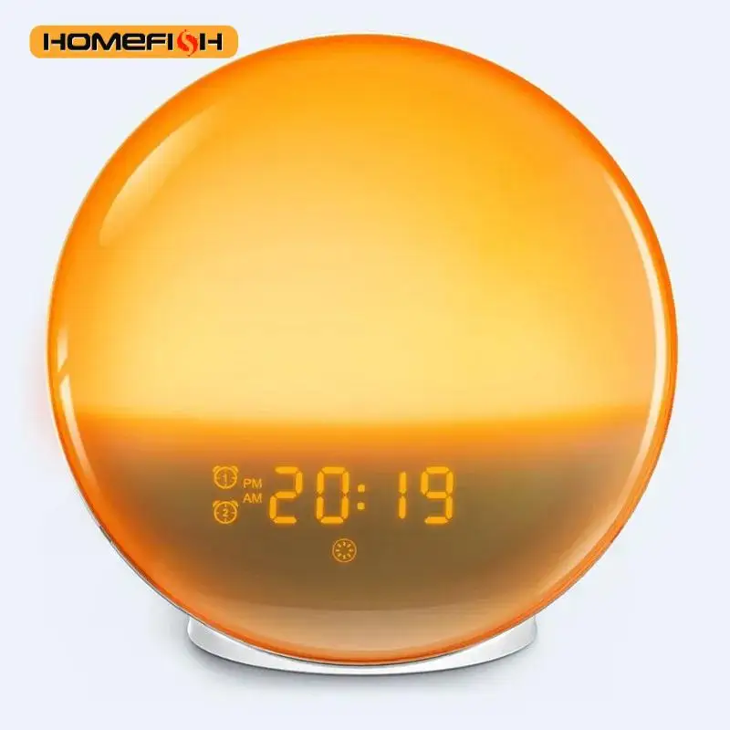 Sunrise Sunset Simulation Awakening Alarm Clock with Colorful Atmosphere Light and FM Radio Function.Relaxed Natural Sound Tunes