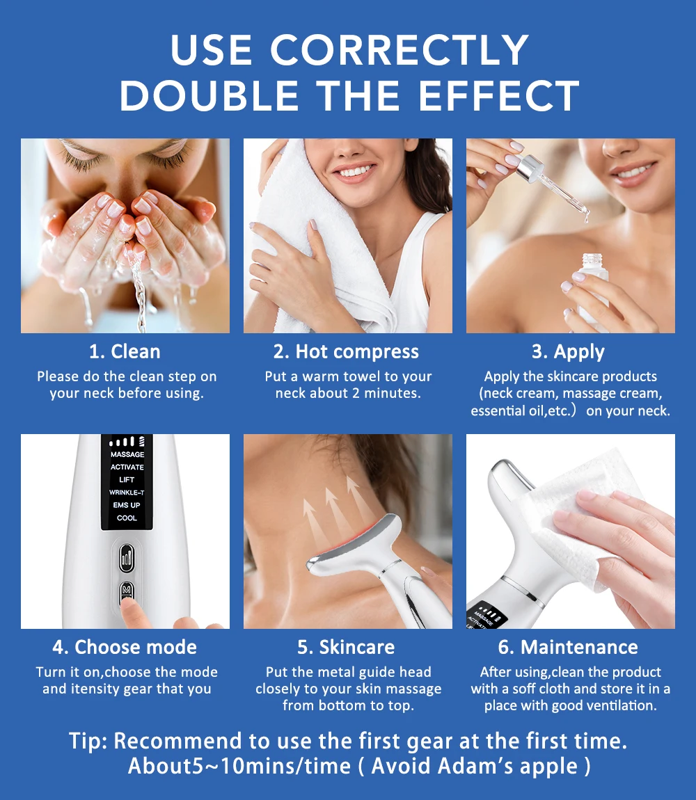 เครื่องยกกระชับใบหน้าและลำคอ EMS นวดหน้า 6 โหมด บำบัดรูปหน้า ลดเหนียงคาง ฟื้นฟูผิว กระชับ ลดเลือนริ้วรอย