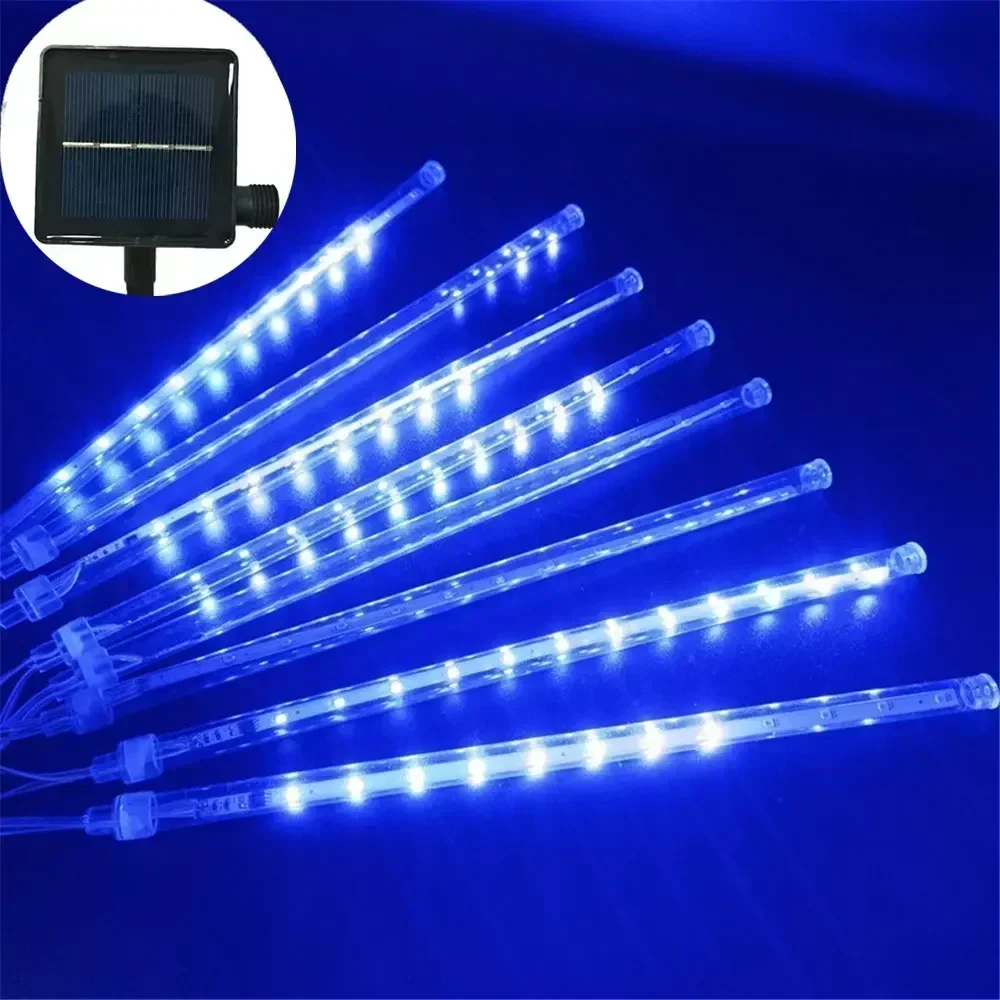 أضواء دش النيزك LED الشمسية سقوط قطرة المطر الجنية سلسلة ضوء مقاوم للماء لحفلة عيد الميلاد حديقة عطلة الزينة
