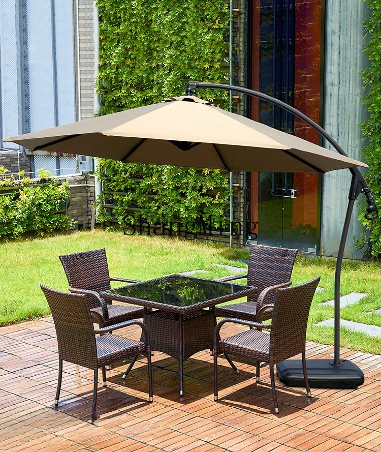 

HJ outdoor table and chair terrace garden courtyard rattan chair leisure combination outdoor with umbrella