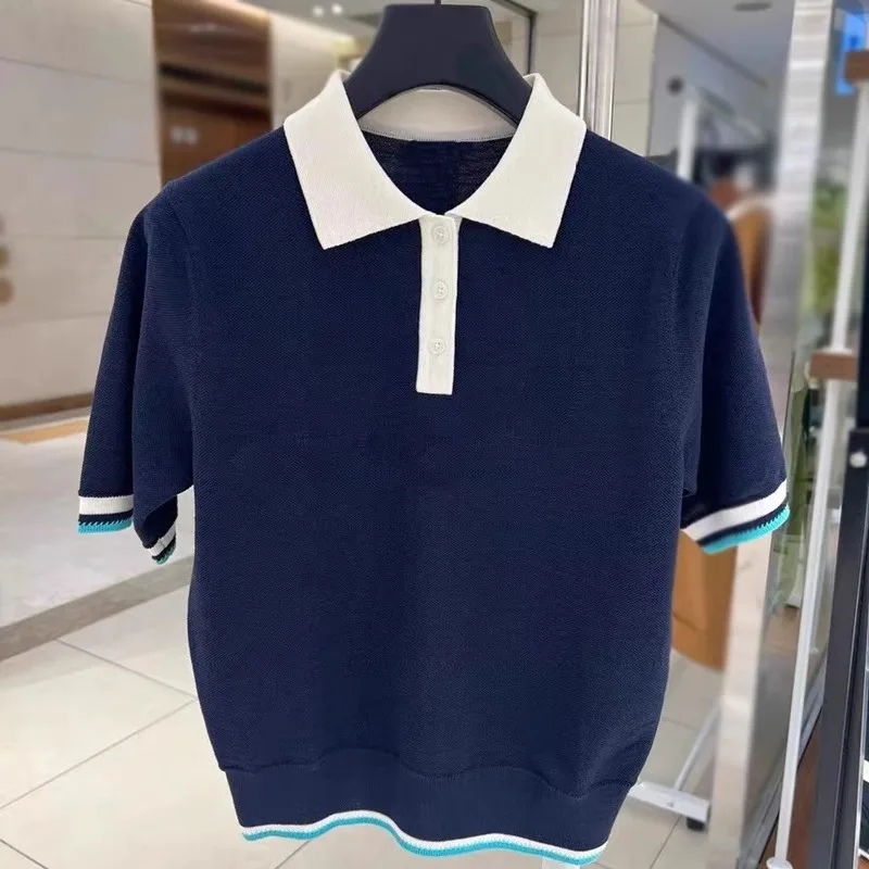 Golf clothing women's jersey series 24 early autumn new age-reducing cold and thin color matching lapel knitted short sleeves