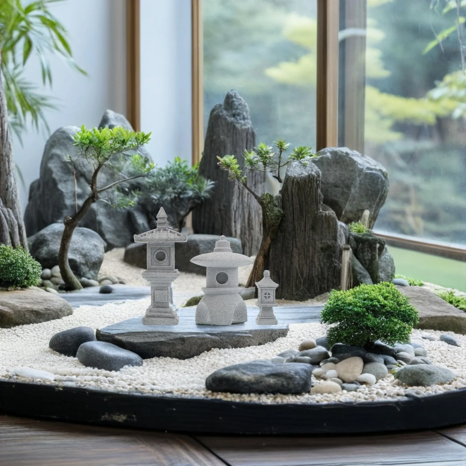 

3Pcs Miniature Japanese Stone Lantern Pagoda Garden Statues Asian Outdoor Zen Decor Micro Landscape Ornament Lantern Ornaments