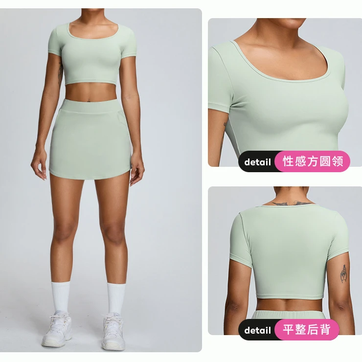 Summer Yoga Sport Set Women Tennis T-shirt Skirt Fitness Clothing Workout Active Wear Gym Tracksuit Breathable Casual Outfit