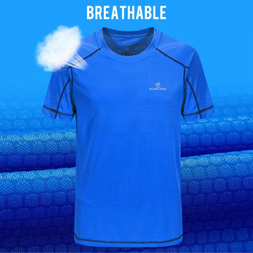 QUESHARK Men Quick Dry Short Sleeve Running T Shirt Breathable Tops T-shirts Fitness Gym Workout Ultrathin Ultralight Sports Tee image 3