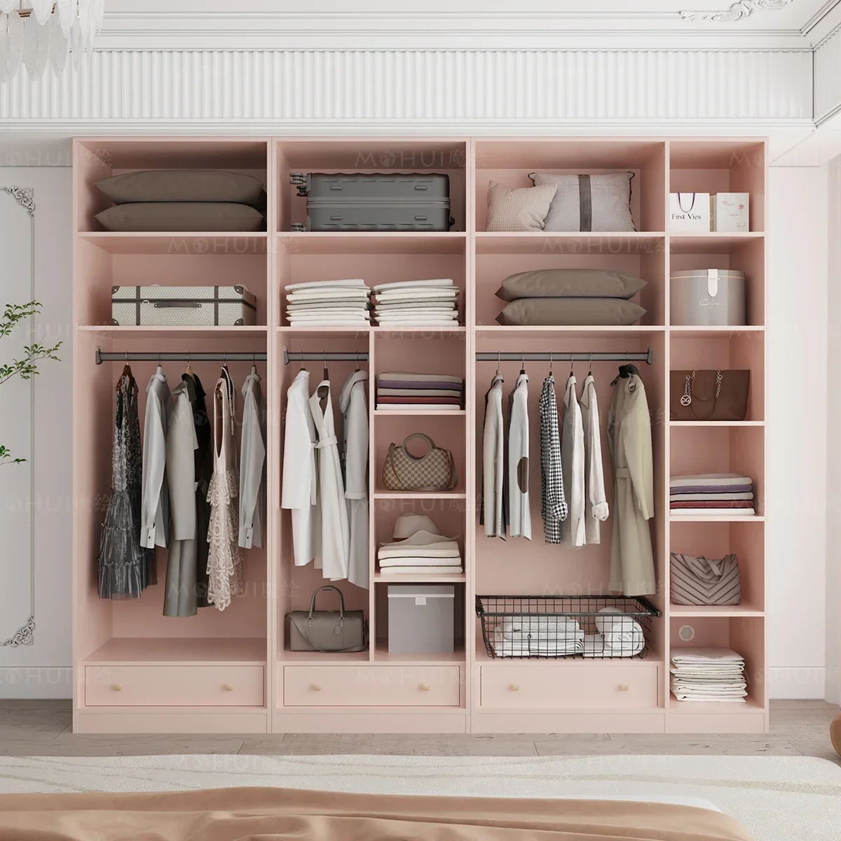 Home Modern Simple Wardrobe Bedroom Home Wardrobe Cherry Blossom Powder One Door to Top Dust Cabinet