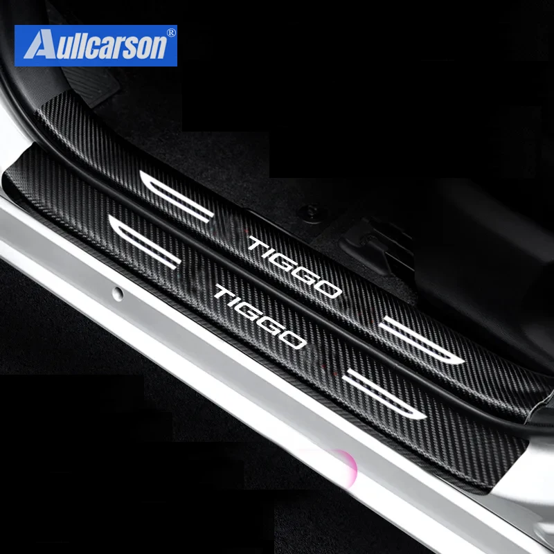 

For New Chery Tiggo 9 2024 2025 Car Door Sill Leather Stickers Plate Carbon Fiber Threshold Strip Accessories 10 Pieces