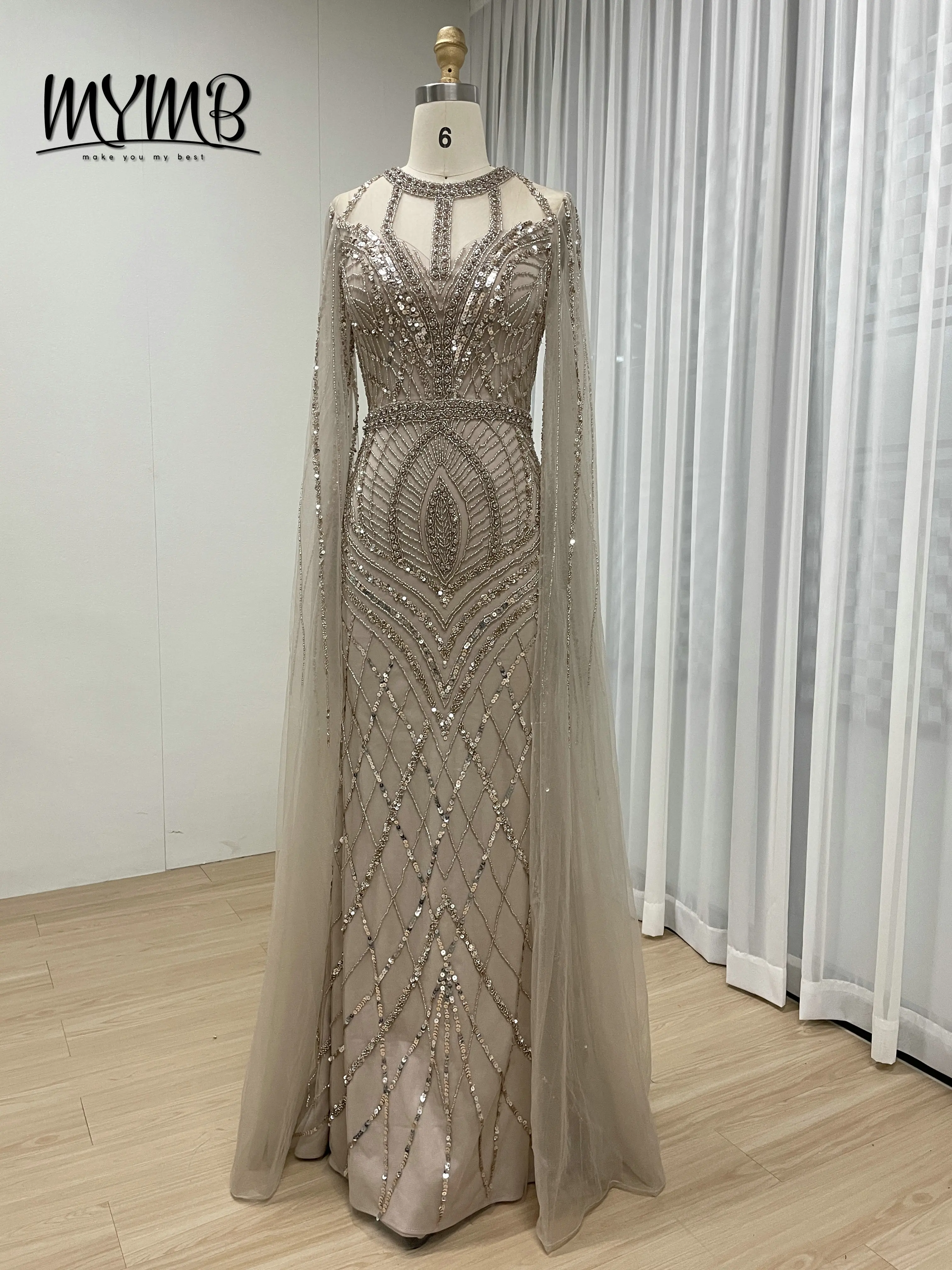 MYMB Robe Couture de luxe adaptée au Banquet orné de paillettes de perles brodées exquises avec manches élégantes MB40291-2