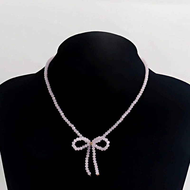 New Crystal Glass Necklace Delicate Bowknow Clavicle Chain Perfect for Daily Wear Simple Bohemian Bowknot Necklace