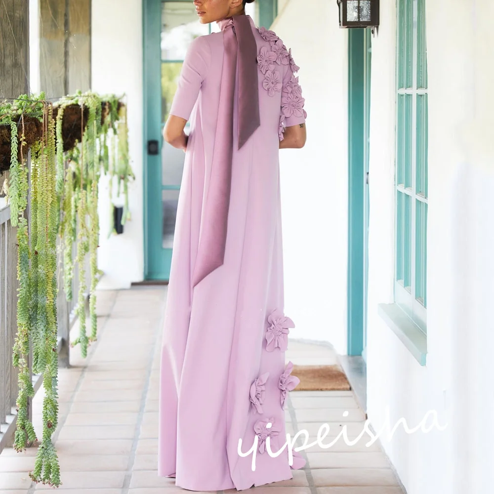 Vestido largo de satén con flores para baile de graduación, traje de cuello alto, a medida, Arabia Saudita, cumpleaños