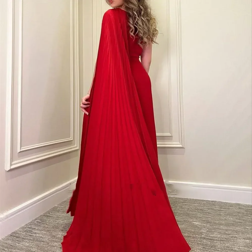 

Simple Classical Chiffon Evening Dresses Cape Sheath Ankle Length Prom Dress One-Shoulder Ruched Gowns High quality Simple sexy