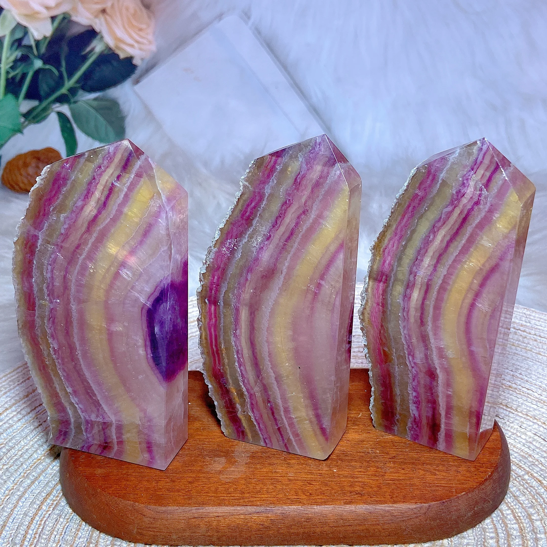 Natural Crystals Magenta Flourite Tower Slab Colorful Point Freeform Healing Crafts Desk Reiki Home Decorations Room Decor