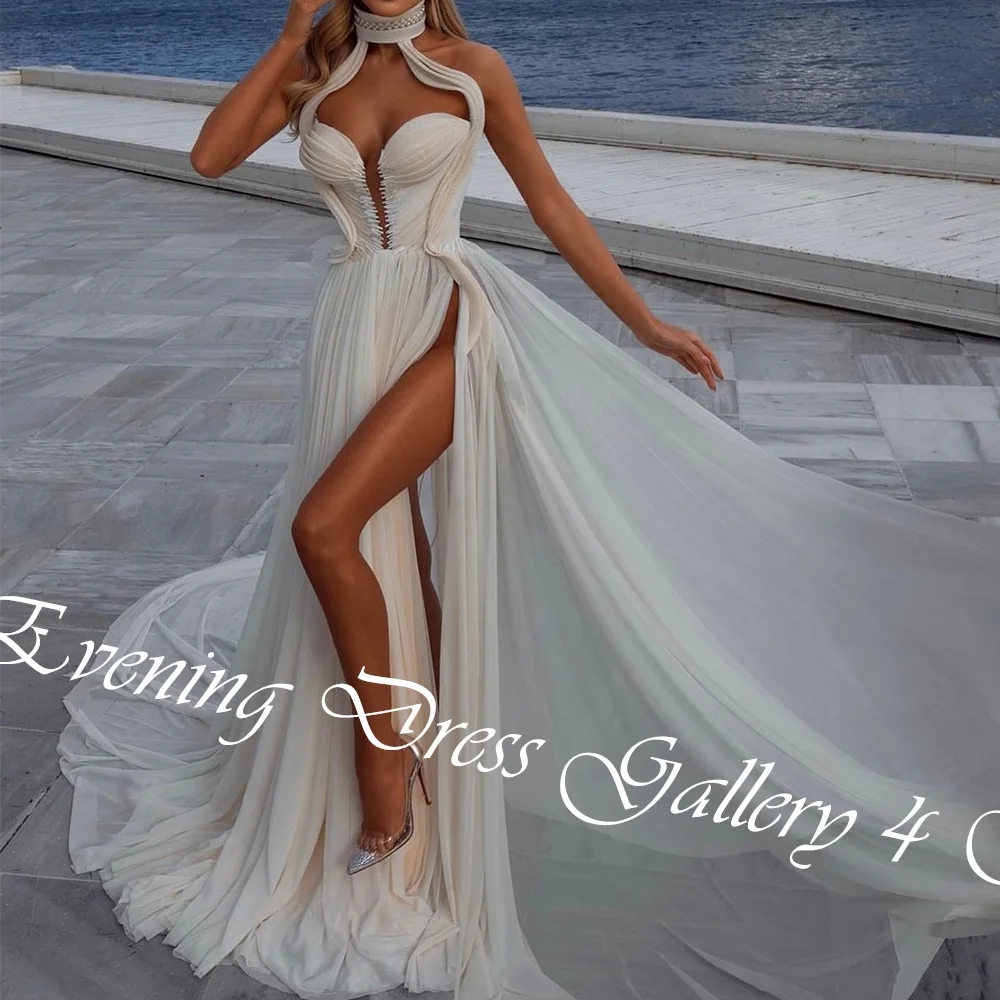 Customized Sexy Draped Strapless Floor Length Side Slit Vestidos Para Mujer A-Line Chiffon Sleeveless SweepTrain платье вечернee