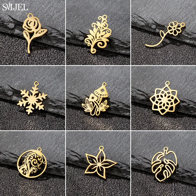 5 Stücke Edelstahl Mini Charm Rose Schneeflocke Pilz Stecker Anhänger DIY Handgemachte Halskette Schmuck Machen Zubehör
