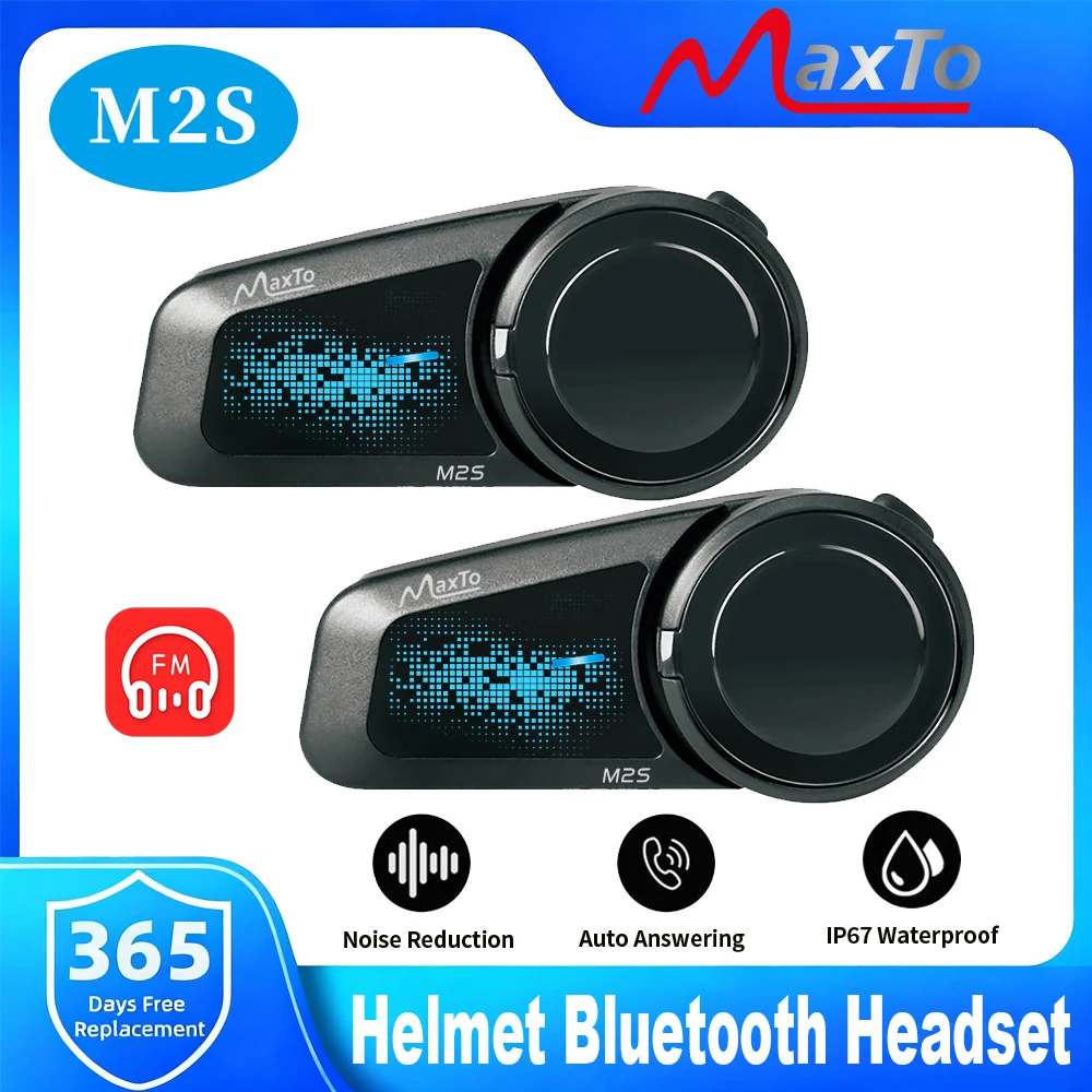 Maxto M2S Motorcycle Helmet Intercom Bluetooth Headset Noise Reduction Music Player Auto Answer IP67 Waterproof FM Voice Prompts