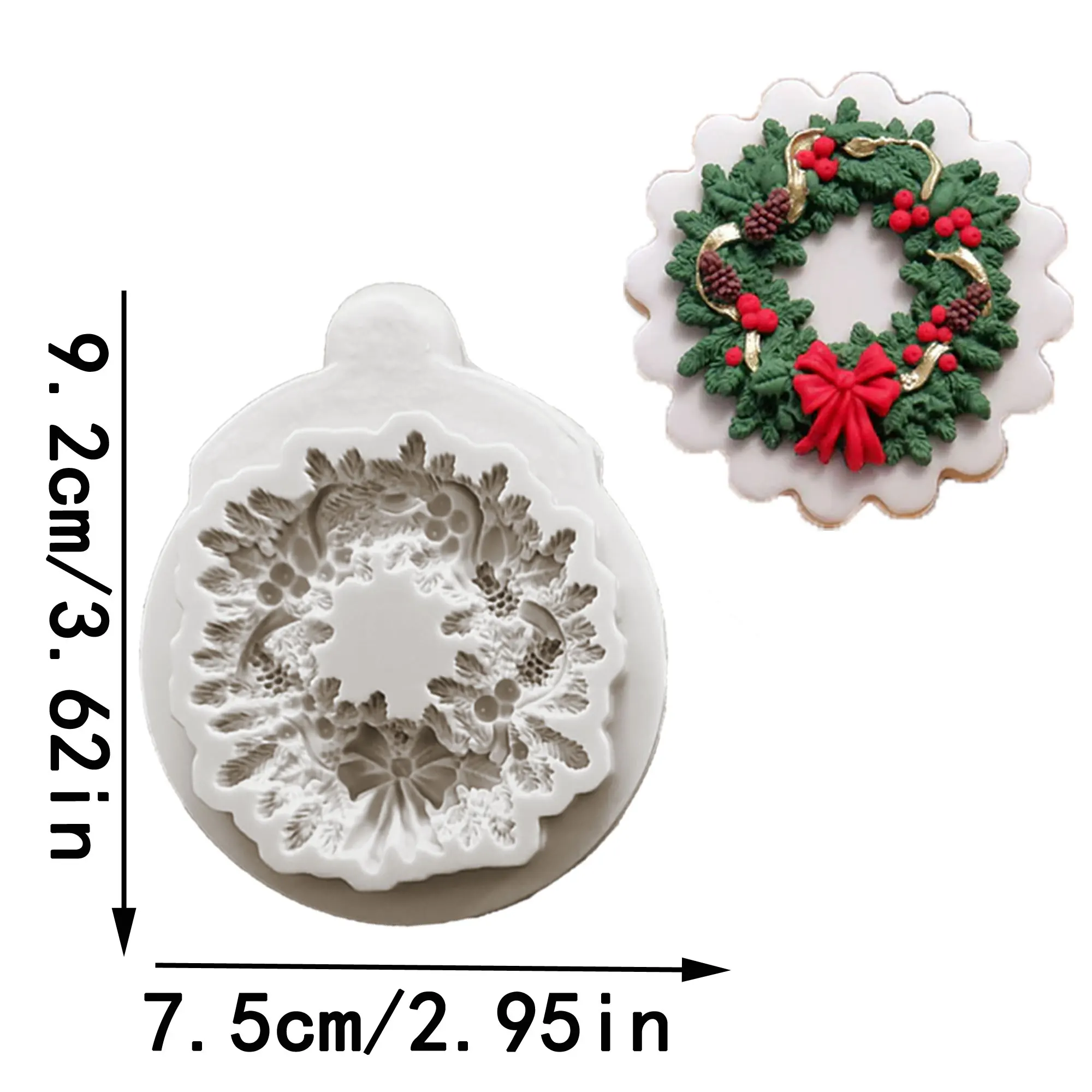 Christmas Wreath  Bow and Lamp Post Silicone Mold Fondant Cake Decorating Mold Clay,Sugarcraft Cupcake Top Chocolate Baking Tool