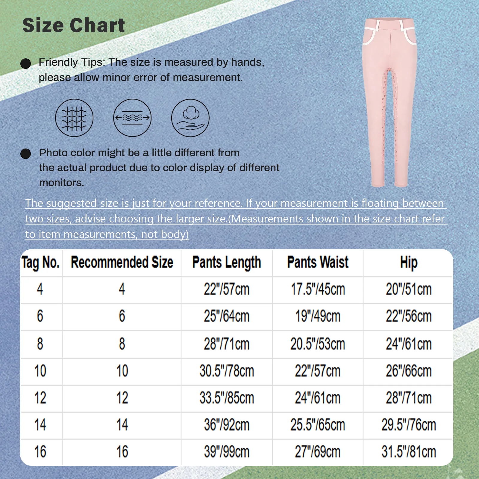 Kids Girls Professional Horse Riding Pants Non-slip Full Seat Contrasting Trim Equestrian Leggings with Pockets And Belt Loop