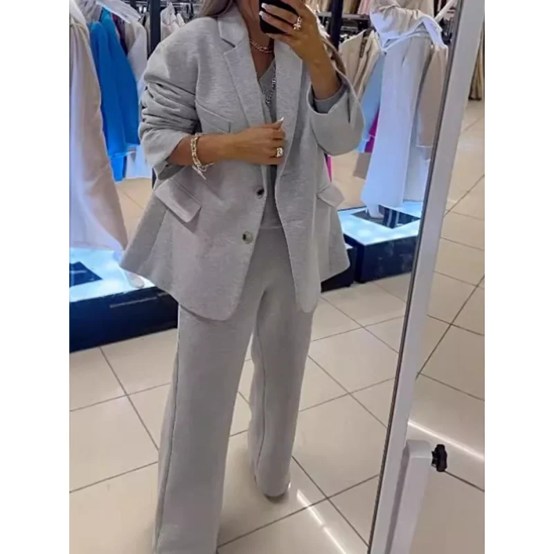 Independent Station Cross-Border Foreign Trade Autumn New Fashion Urban Simple Trendy Women's Suit Suit Trousers Two-Piece Suit