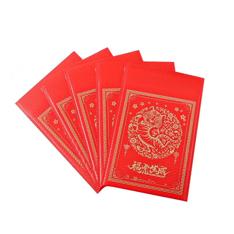 Sacos De Envelope De Bolha De Plástico Vermelho, Grande, Presente De Ano Novo Chinês, Saco De Embalagem, Transporte Expresso, Mailers De Bolhas, 50Pcs, 28x37cm