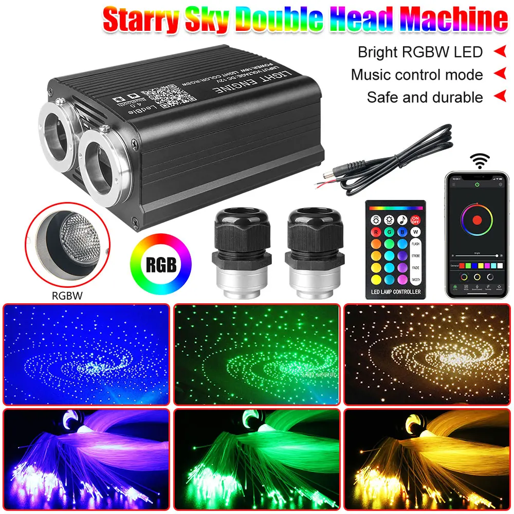 

16 Вт с двойной головкой и RGB APP Control Волоконно-оптическая звезда на крыше автомобиля Звездный свет Стайлинг DIY Потолочный светильник Комплект для потолка звездного неба