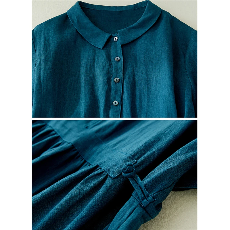 Cotton Short Sleeve Vintage Solid Color Dresses For Women 2026 New Summer Casual Long Holiday Dress Femme Robe Elegant Clothing