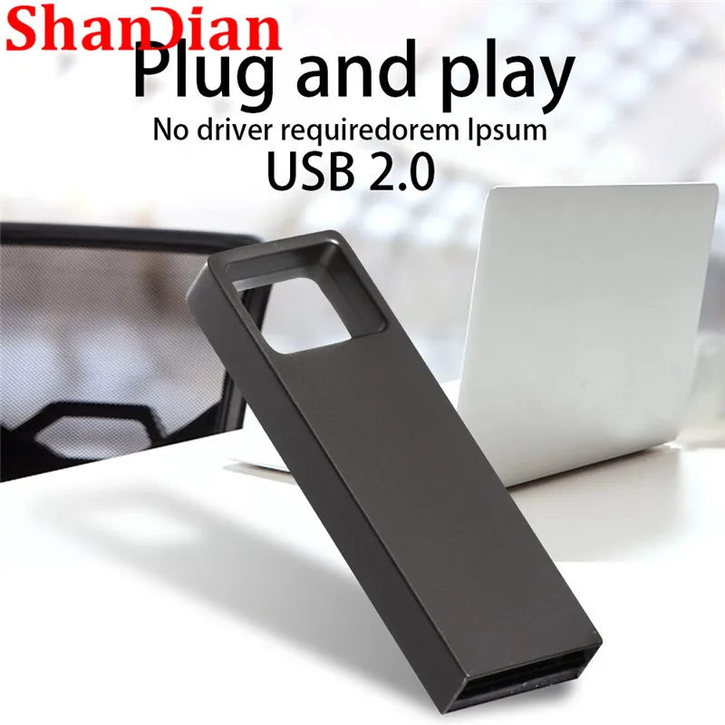 SHANDIAN-سلسلة مفاتيح USB صغيرة ، معدن أسود ، 4 جيجابايت ، 8 جيجابايت ، 16 جيجابايت ، 32 جيجابايت و 64 جيجابايت ، محرك فلاش ، سعة حقيقية ، شعار مخصص 2.0 ، بالجملة