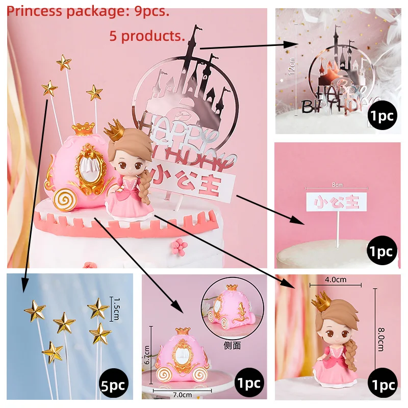 Prinzessin-Kuchenaufsatz, alles Gute zum Geburtstag, Schloss, Prinz, Kuchendekoration für Kinder, Mädchen-Geburtstag, Partyzubehör, Märchenthema, Kuchen – Detail 6