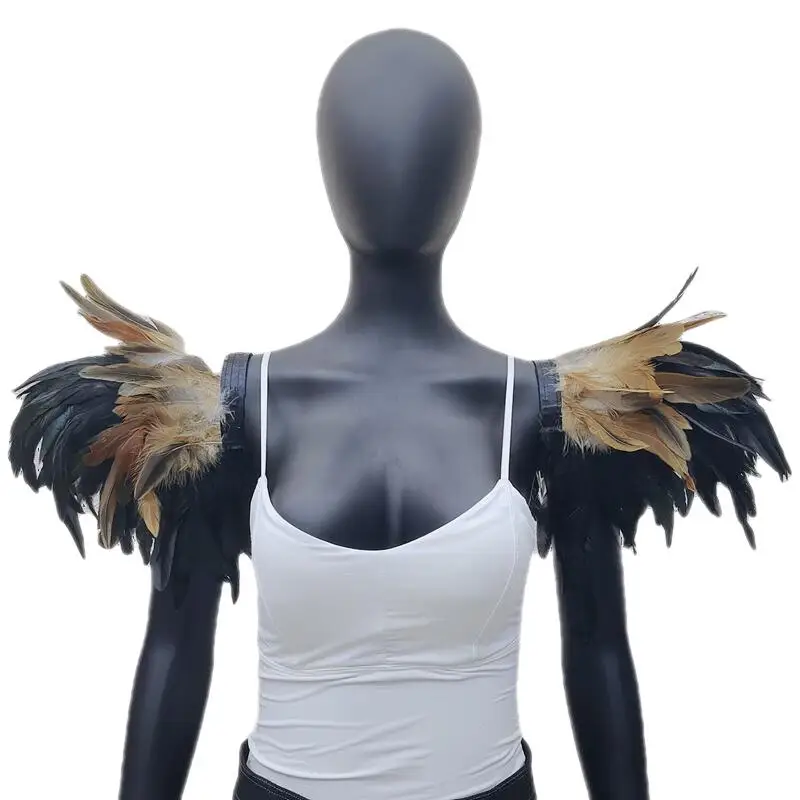 2 Pcs Unisex Feather Shoulder Epaulettes Gothic Shawl Shrug Fashion Clothing Accessories Halloween Cosplay for Women Men Costume