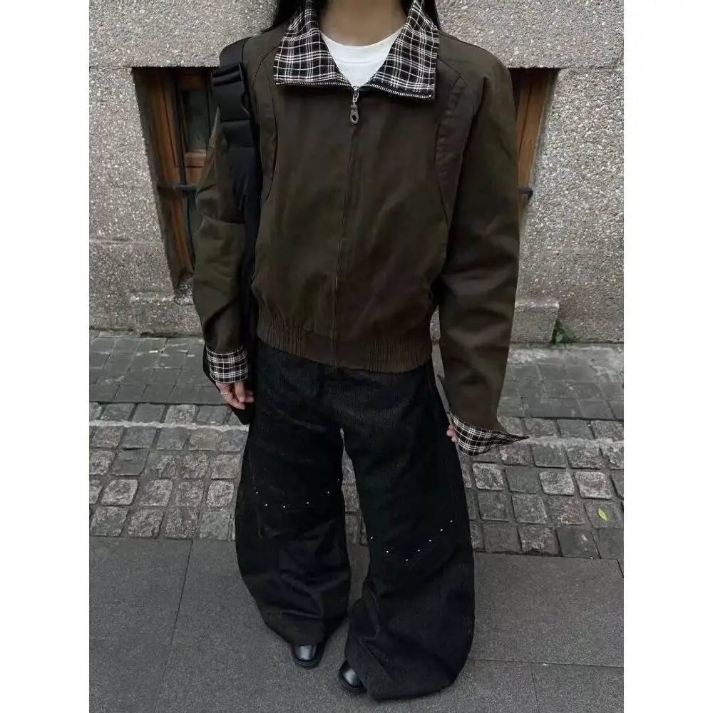 

Мужская куртка с воротником в стиле ретро, весенне-осенняя свободная бейсбольная одежда, крутая верхняя одежда Haome, повседневное свободное пальто из полиэстера