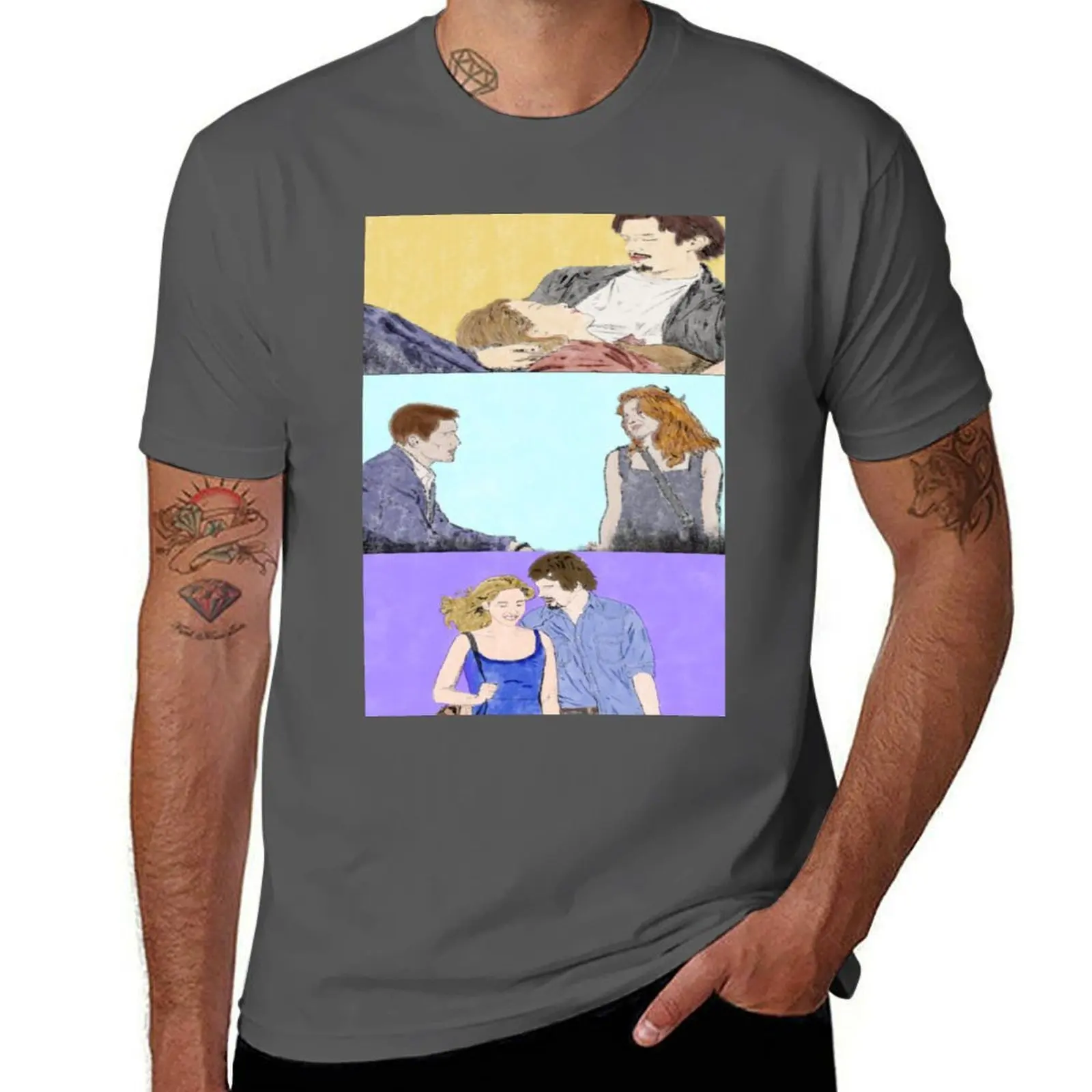 قبل شروق الشمس ثلاثية - تي شيرت بألوان مائية للرجال تي شيرت جرافيك مضحك تي شيرت رجالي #1