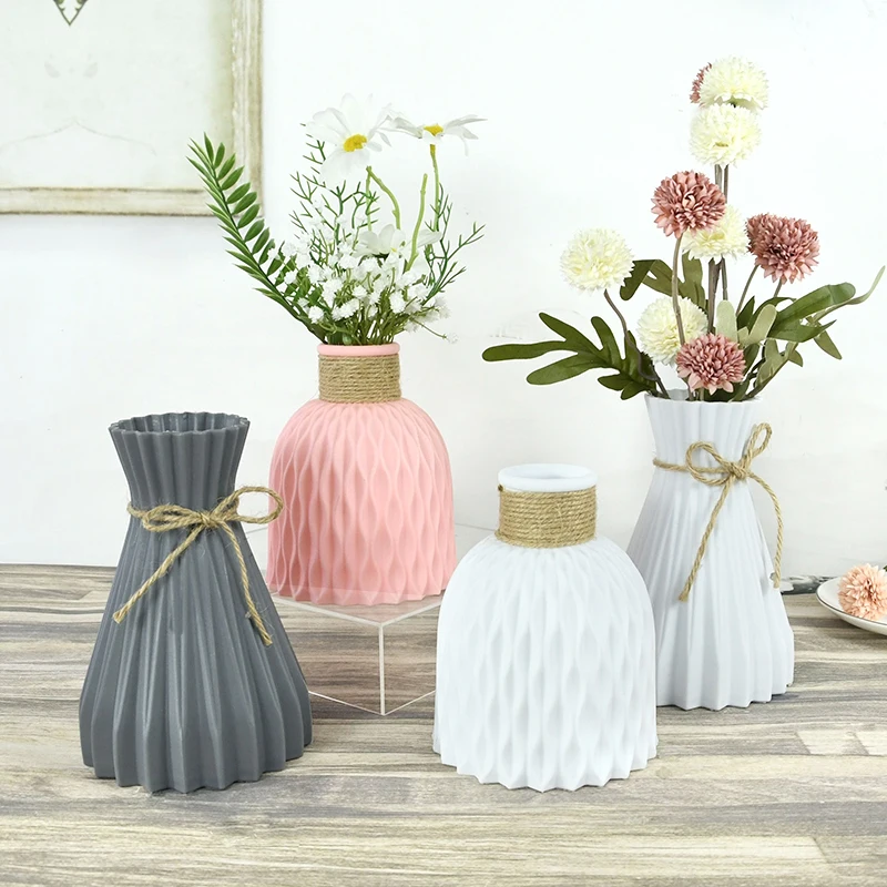 

1PC Modern Flowers Vase White Pink Black Grey Imitation Ceramic Flower Pots Vase DIY Flowers Arrangement Nordic Style Home Decor