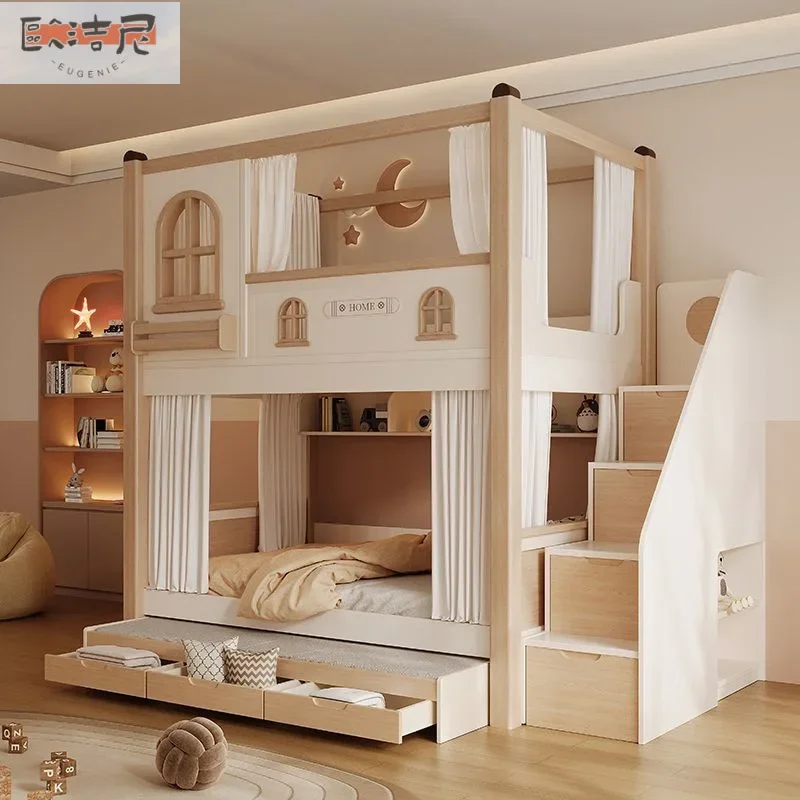 Upper and lower bunk Mother Do not Cream wind ladder Bunk  High guardrail Children's high and low