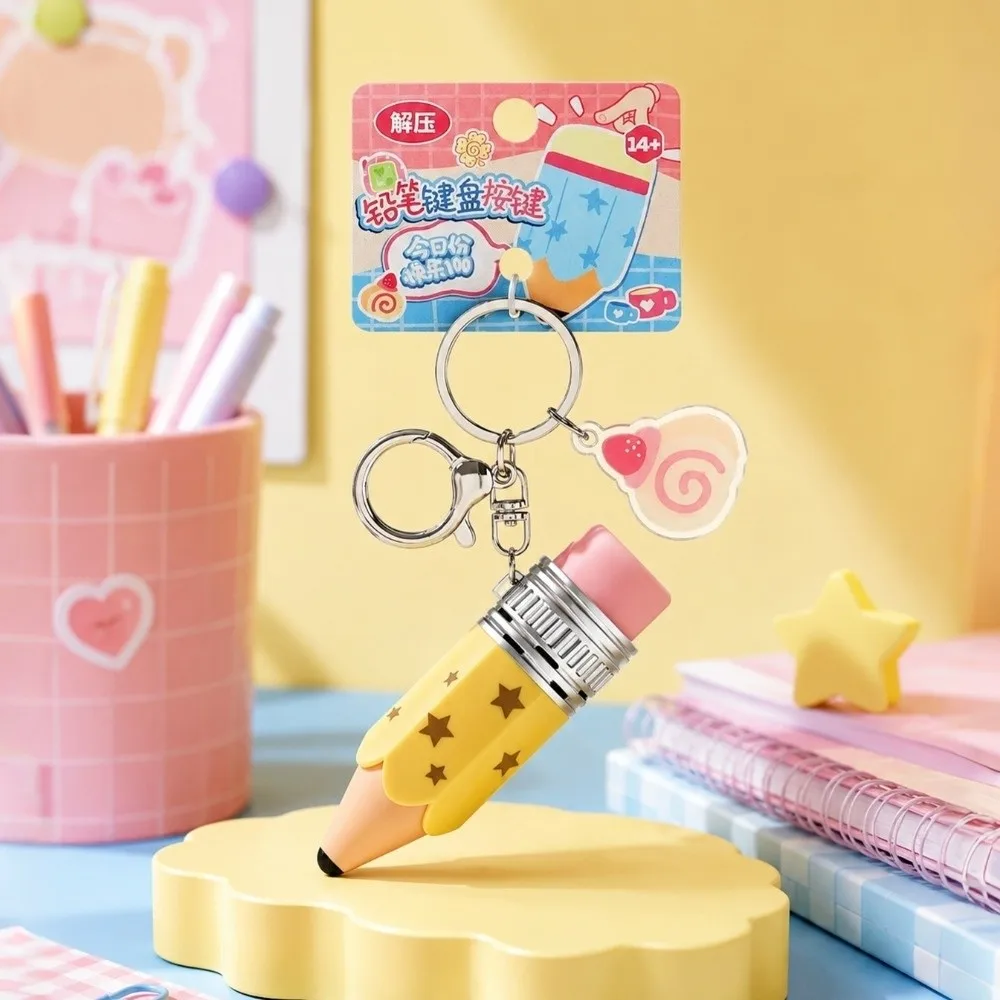 Fingertip Pencil Shape Fidget Clicker Make Sounds Colorful Electric Keycap Keychain Love Heart Star Print Two Side Click