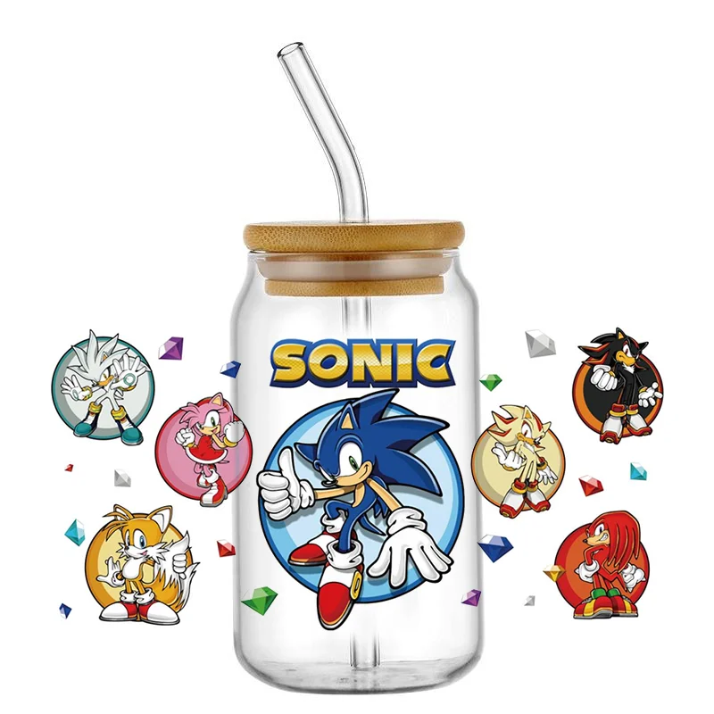 Miniso Cartoon Hedgehog UV DTF Cup Wrap For 16oz Libbey Beer Glass Can Cup Wrap UV DTF DIY Sticker Cartoon Selfadhesive