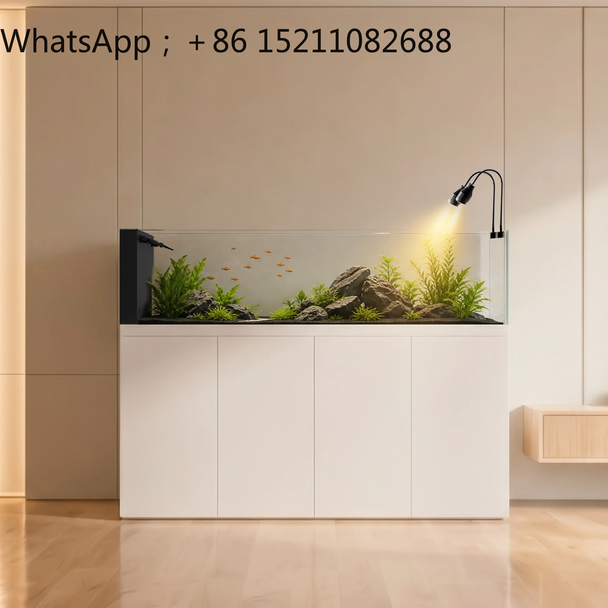 LLY living room large floor-to-ceiling gold crystal five-wire ultra-white glass bottom filter fish tank