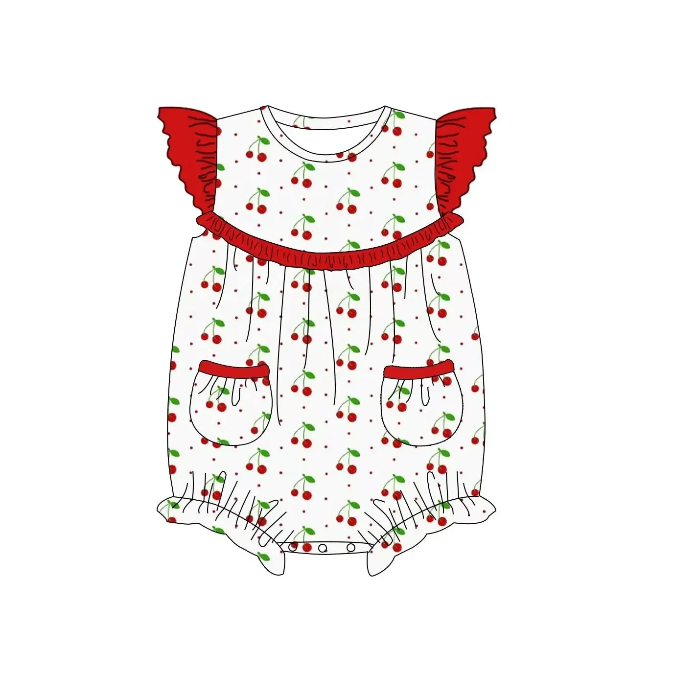 New design baby girl clothing cherry print girl pearl suit red clothing summer boutique milk silk