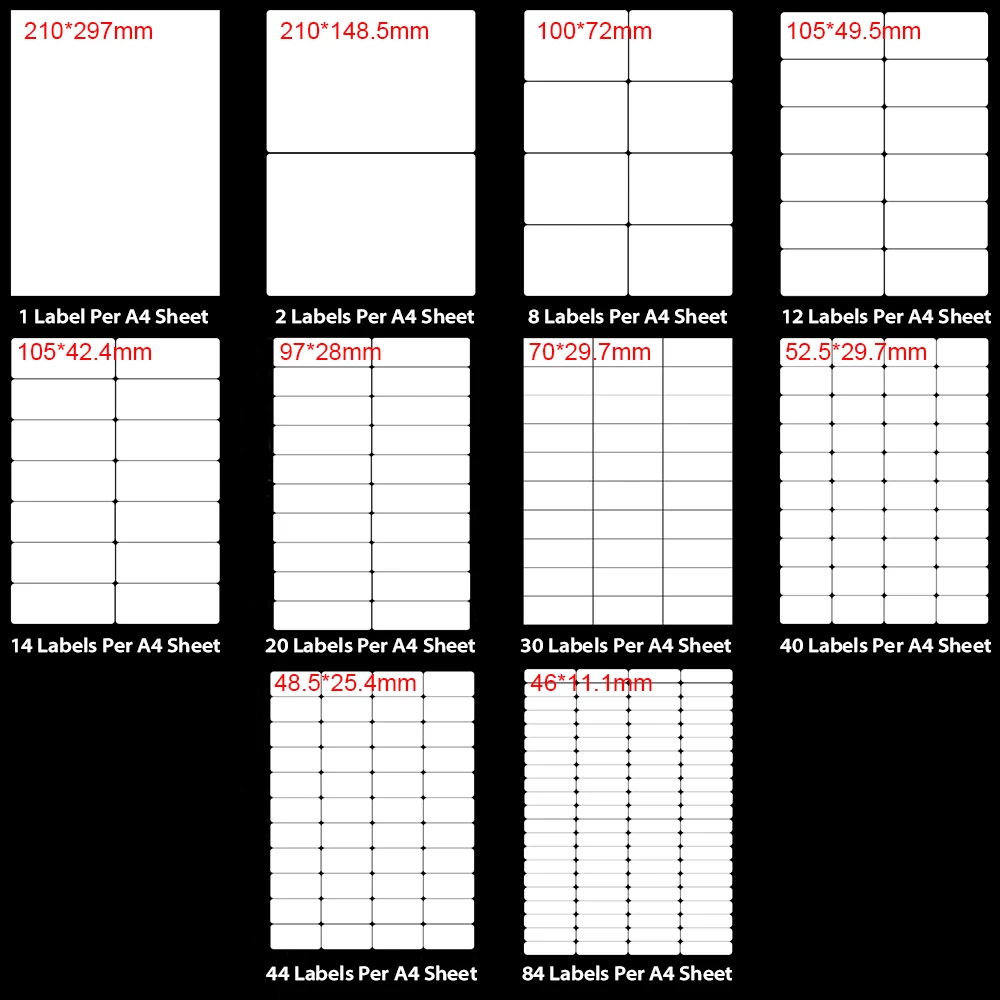 Etiquetas adhesivas multifunción, 5 hojas, blanco, autoadhesivas, para impresora de inyección de tinta/láser, suministros escolares y de oficina