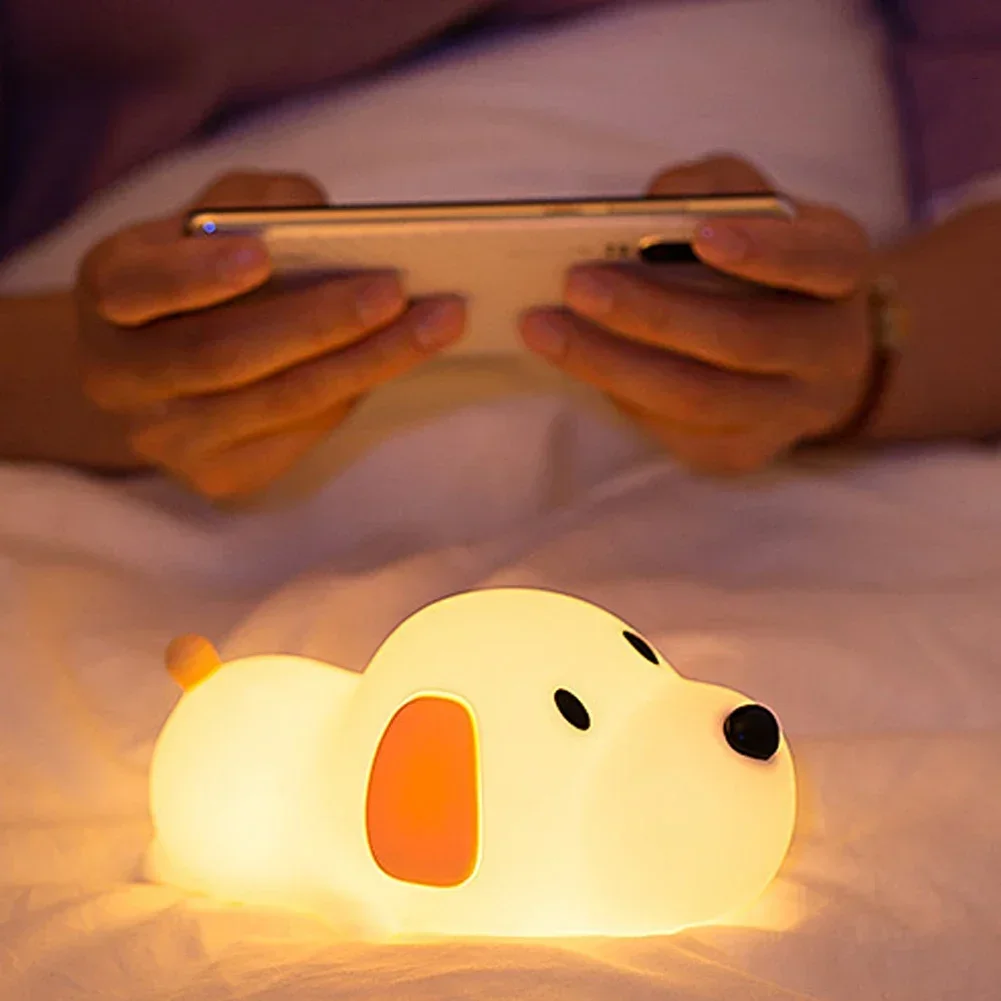 Lámpara de silicona con sensor táctil para niños, luz nocturna de ambiente regulable, bonito cachorro, perro, regalo de vacaciones, dormitorio para