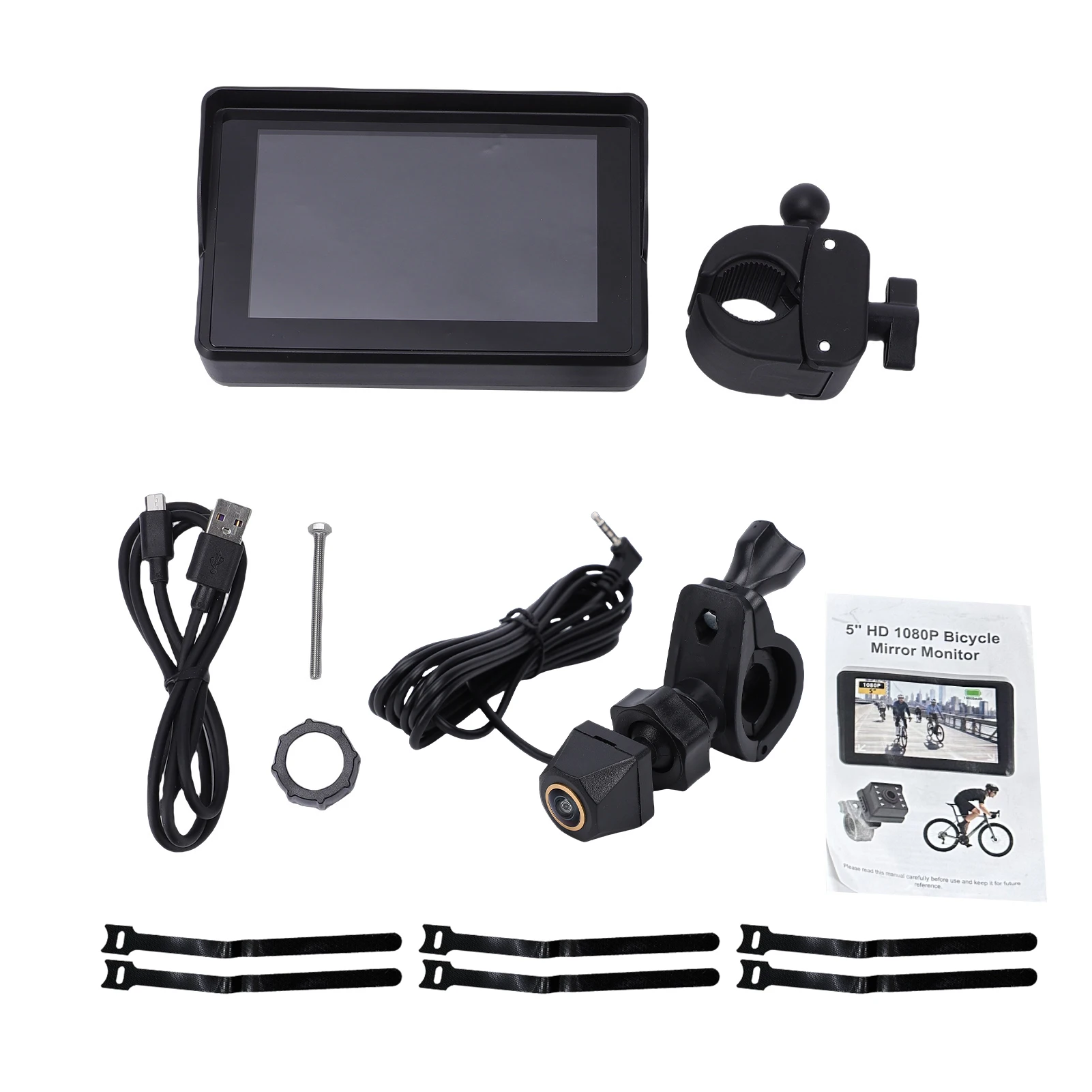 

Handlebar-Mounted Rearview Mirror: 1080P Rearview Camera with 5-Inch Display, Night , and 110° Wide-Angle