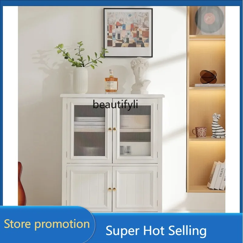 a503 Solid wood dining side storage chest American storage large capacity living room side cabinet storage rattan