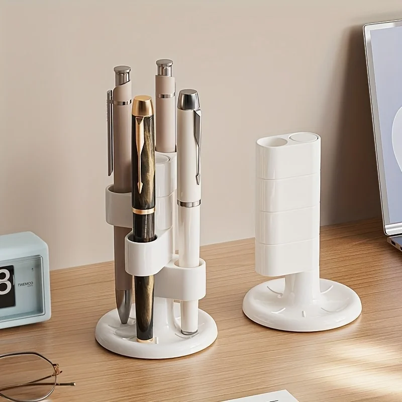 

Белая настольная полка для хранения карандашей и ручек, которая может вращаться на 360 градусов, можно держать 4 ручки, организация и хранение офисного рабочего стола.