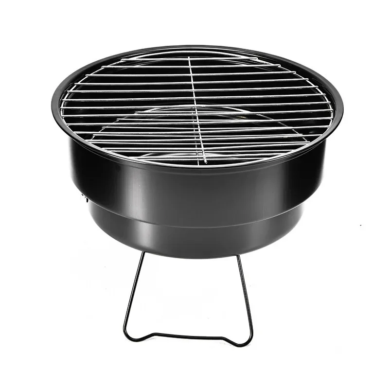 Portable Round Barbecue Grill Small Outdoor Circular Ice Pack Stove Set with Handle for Home Kitchen BBQ Picnic Camping Grills