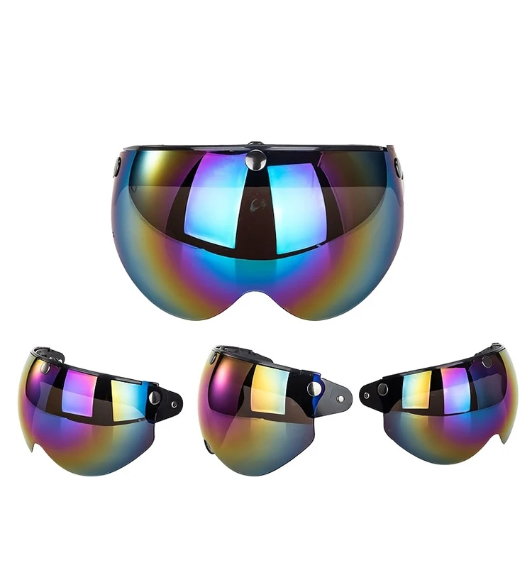 Vintage 3-Snap Motorcycle Helmet Visor, UV Block HD Multi-Color Lens