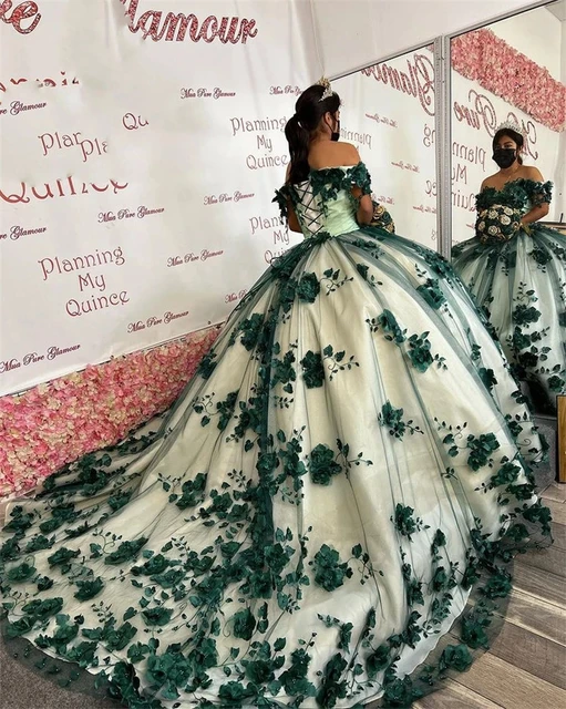 mint green Off The Shoulder quinceanera Dresses Beaded 3D Flowers lace up corset Princess Sweet 15 Ball Gown Dress Graduation AliExpress