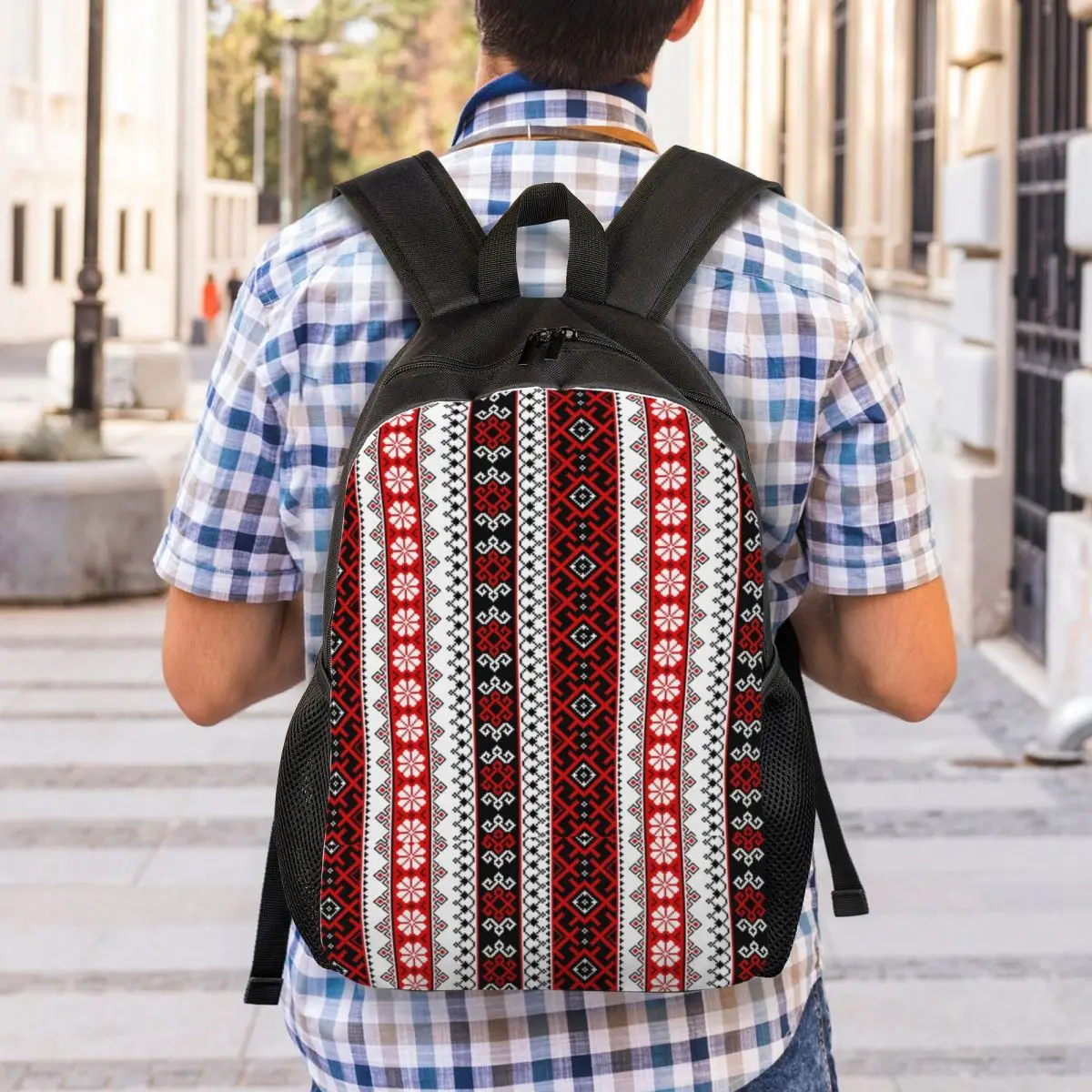 Bold Colorful Ukraine Style Vyshyvanka Embroidery Backpack Water Resistant School College Bohemian Geometric Bag Print Bookbag