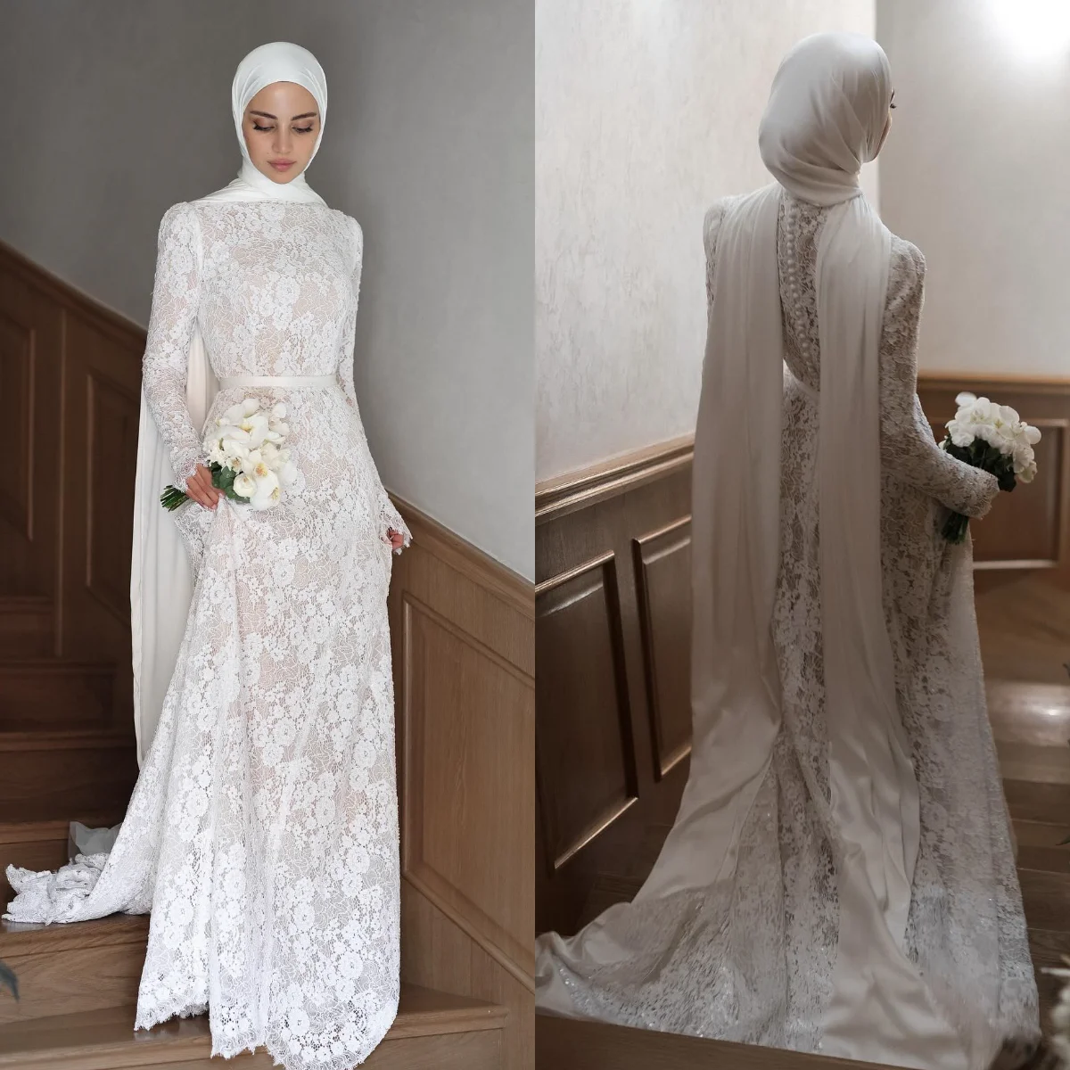 

Muslim Wedding Dresses Long Sleeve Vestido De Novia Vintage Lace Bespoke Customized Abito Da Sposa Boda Vestidos Robe Mariee