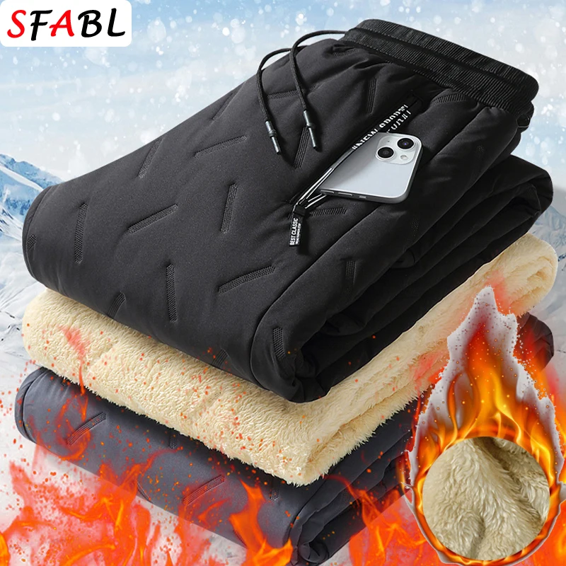 Winter Thicken Fleece Trousers Men Winter Pants for Men Sweatpants Windproof Waterproof Thermal Warm Joggers Pants Man M-XXXL